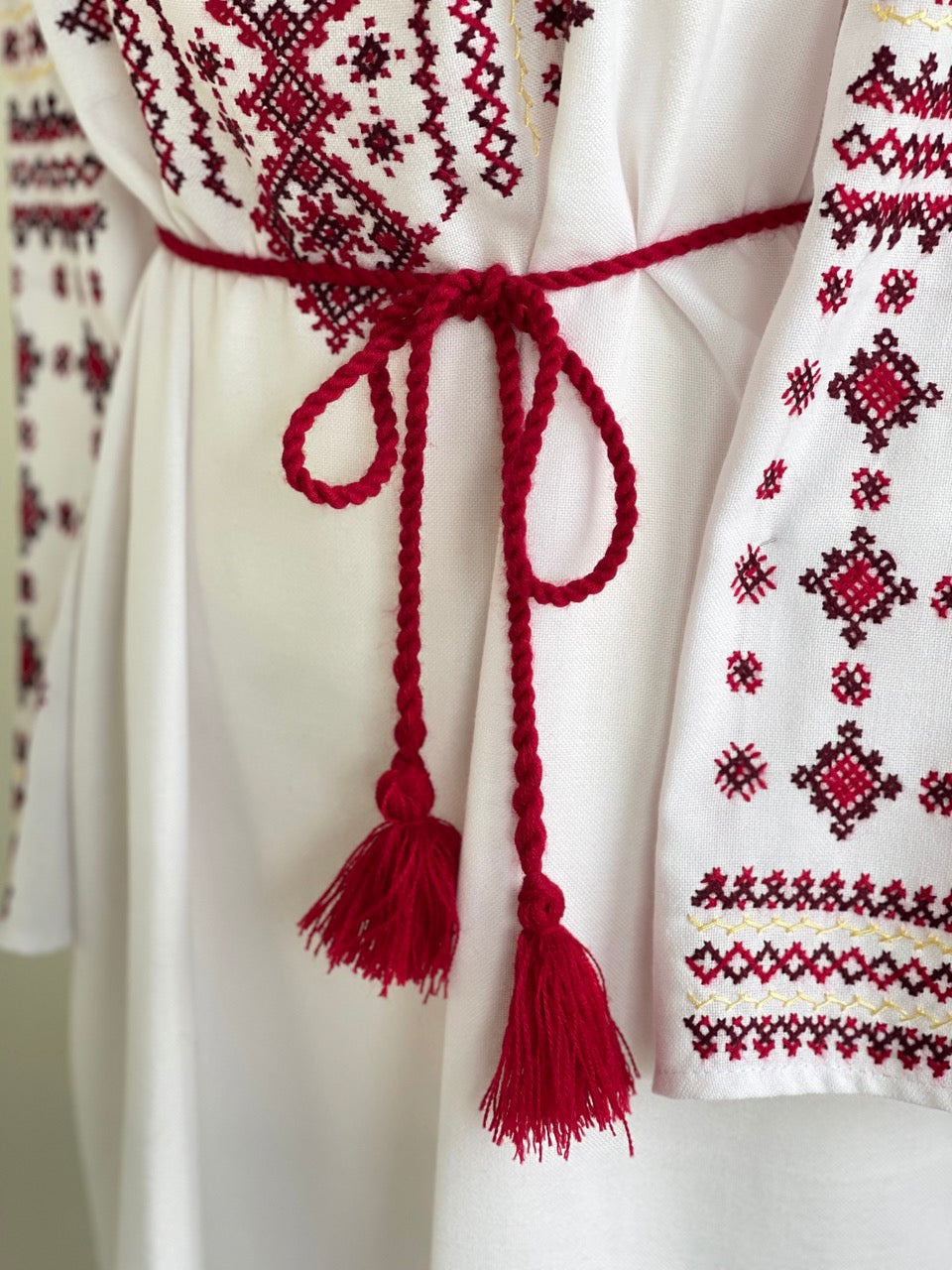 The White Dress with Black&Red Hand Embroidery