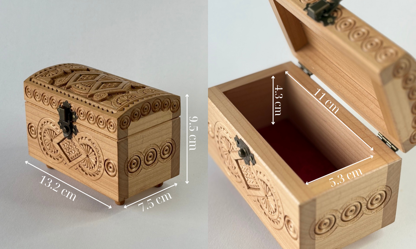 Handmade Light Medium Rectangular Wooden Box with Carving - Pattern 1