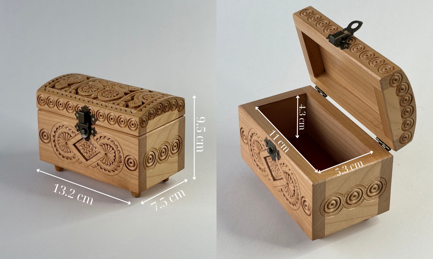 Handmade Light Medium Rectangular Wooden Box with Carving - Pattern 2