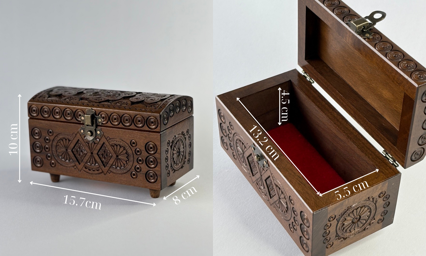 Handmade Dark Large Rectangular Wooden Box with Carving - Pattern 2