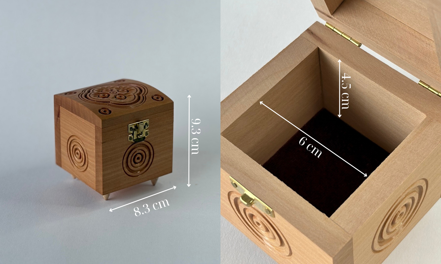 Handmade Light Square Wooden Box with Carving