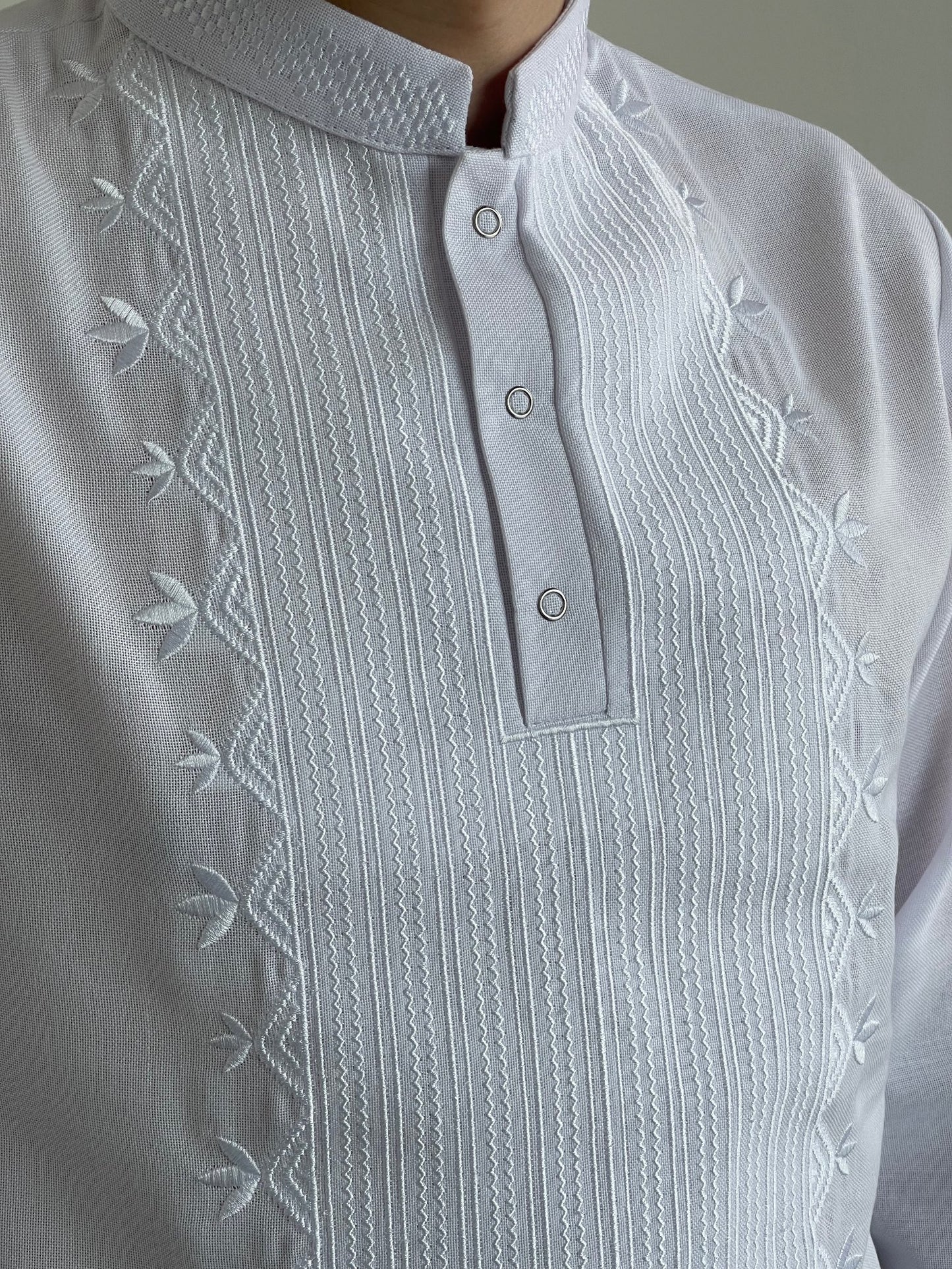 White Men's Vyshyvanka Shirt with White Embroidery