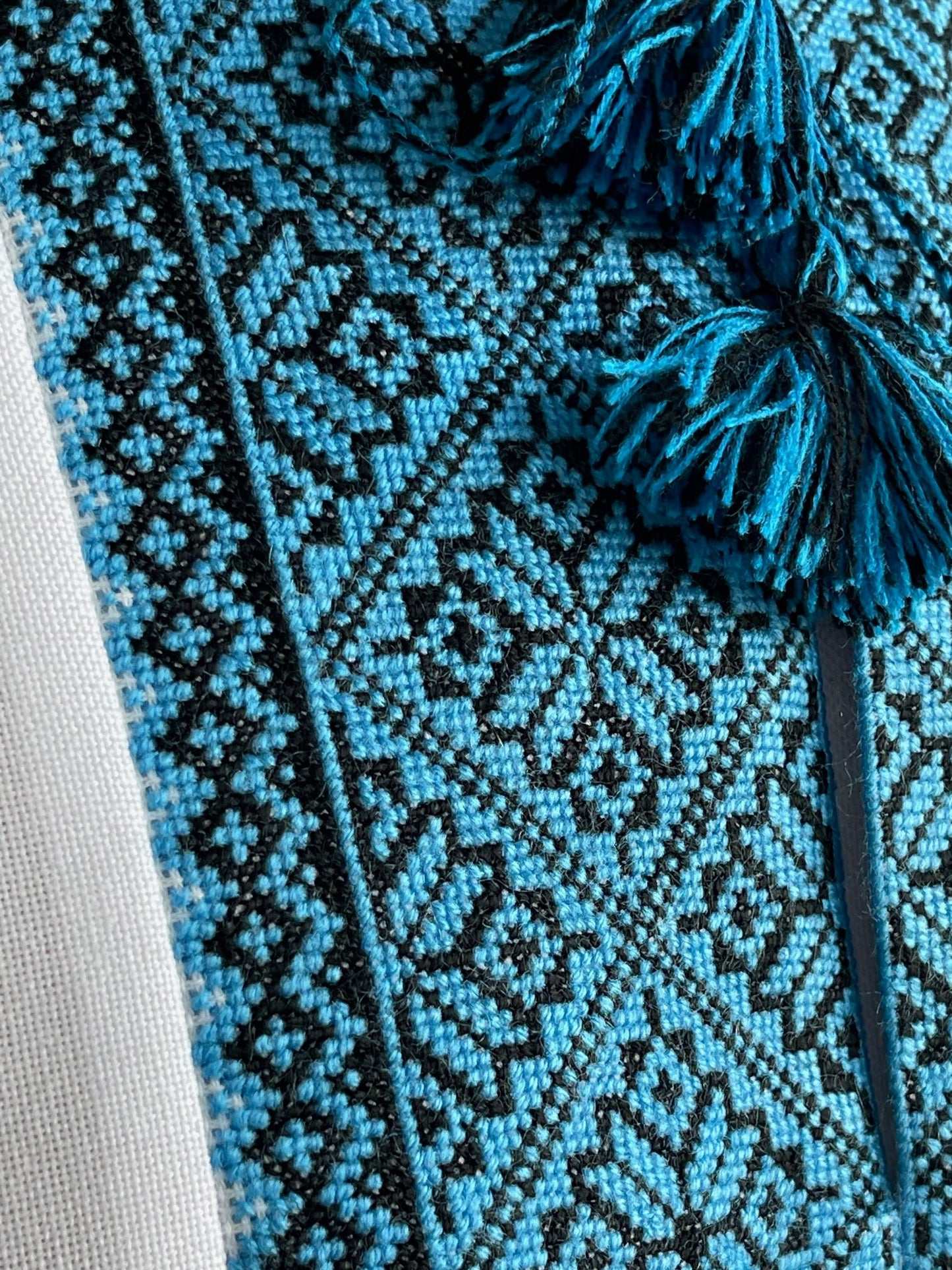 White Ukrainian Vyshyvanka for Men with Light Blue and Black Hand Embroidery