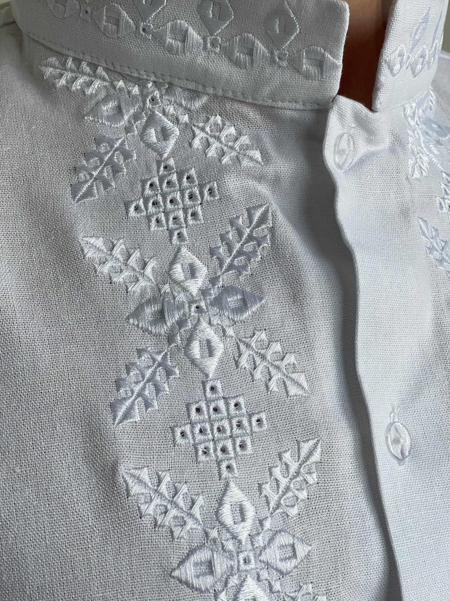 White Men's Ukrainian Vyshyvanka with White Embroidery