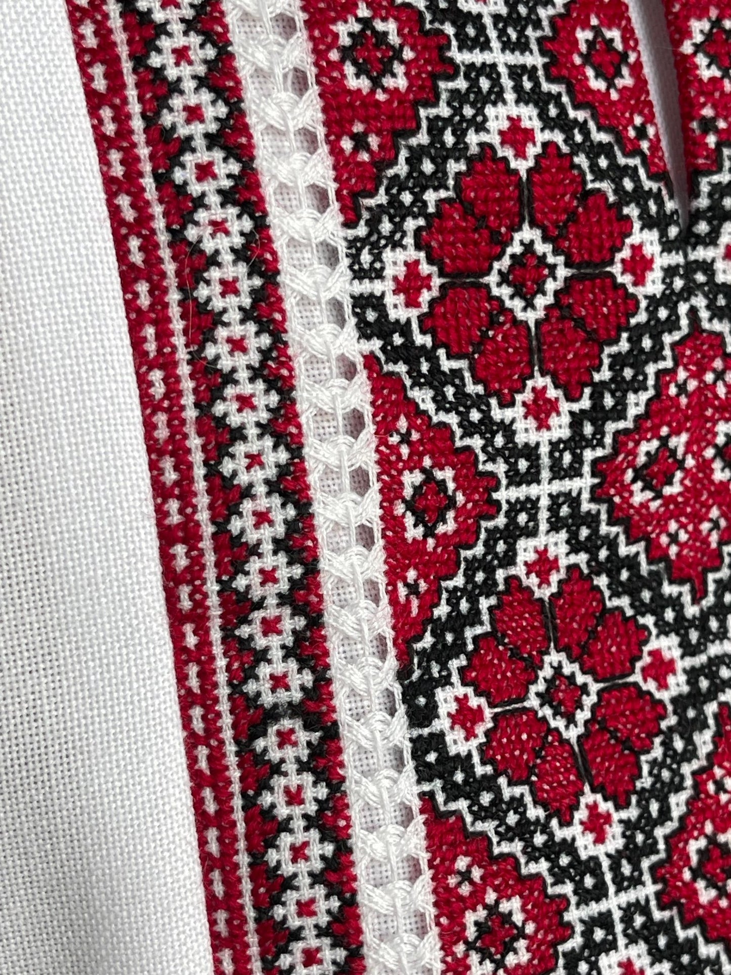 White Men's Vyshyvanka with Black, Red and White embroidery