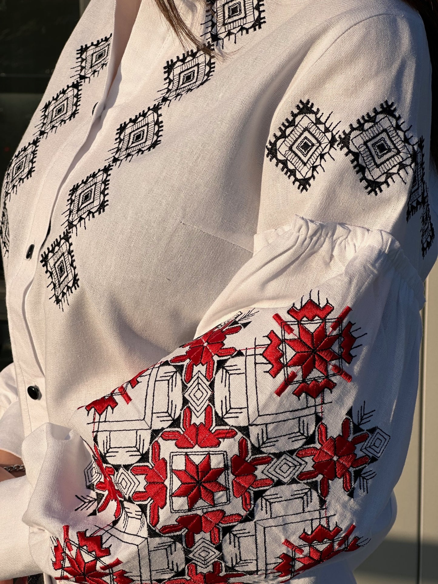 The White Women's Shirt with Red and Black Embroidery